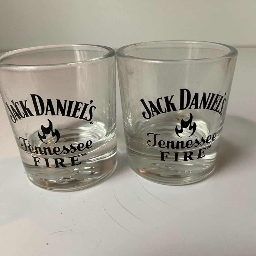 (2) Jack Daniels Tennessee Fire Shot Glasses Whiskey